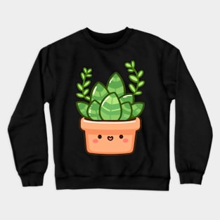 Cute Green Succulent in a Pot | Kawaii Style Houseplant | Cute Kawaii Cactus Art Crewneck Sweatshirt